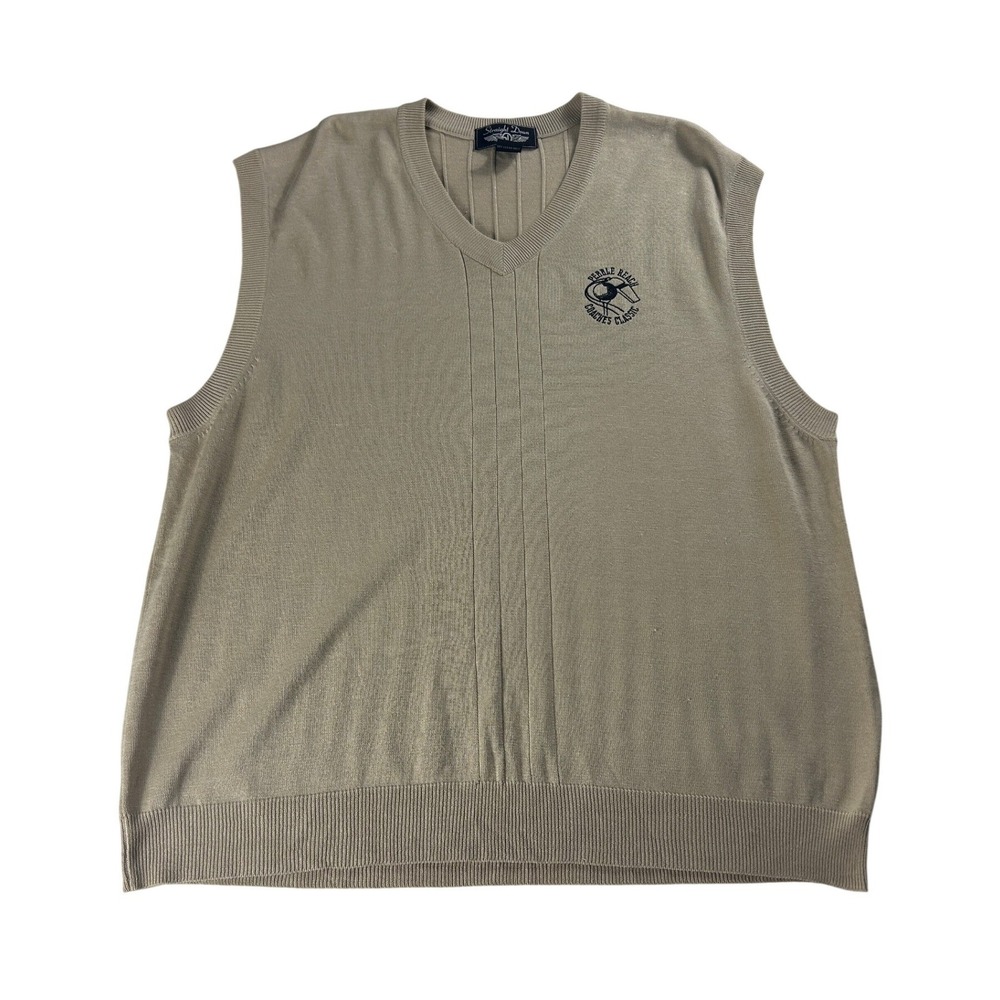 Straight Down Pebble Beach Coaches Silk Cotton V-Neck Sweater Vest XL Tan